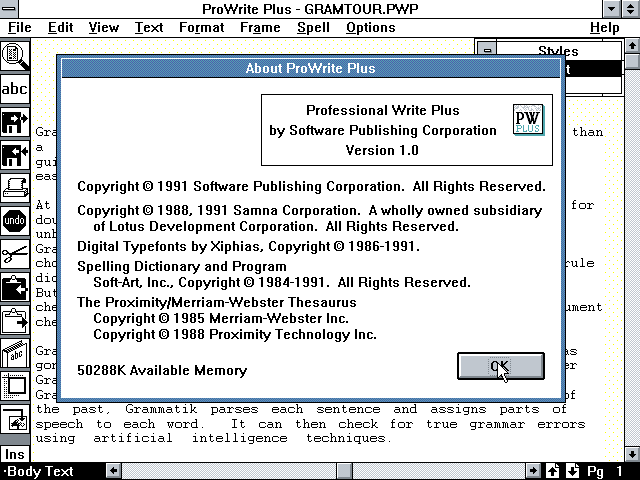 Professional Write Plus 1.0 - About